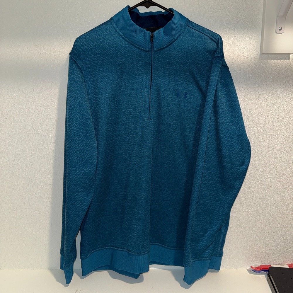 Under Armour ColdGear 1/4 Zip Pullover Sweatshirt Mens XL Blue Loose Fit
